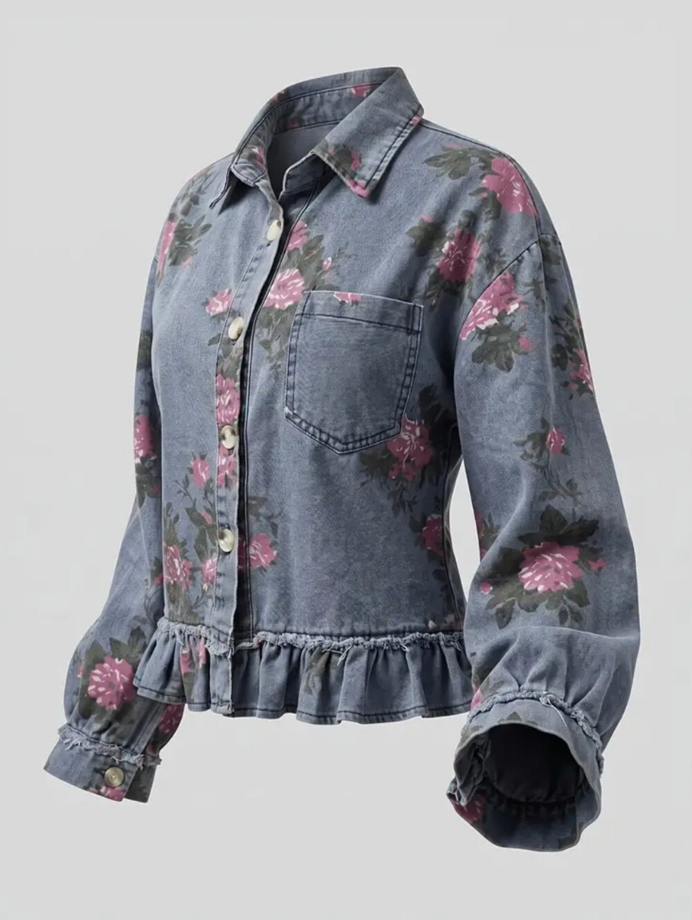 European And American Retro Washed Denim Printed Jacket, Loose-Fit Long-Sleeve F - Picture 2 of 5